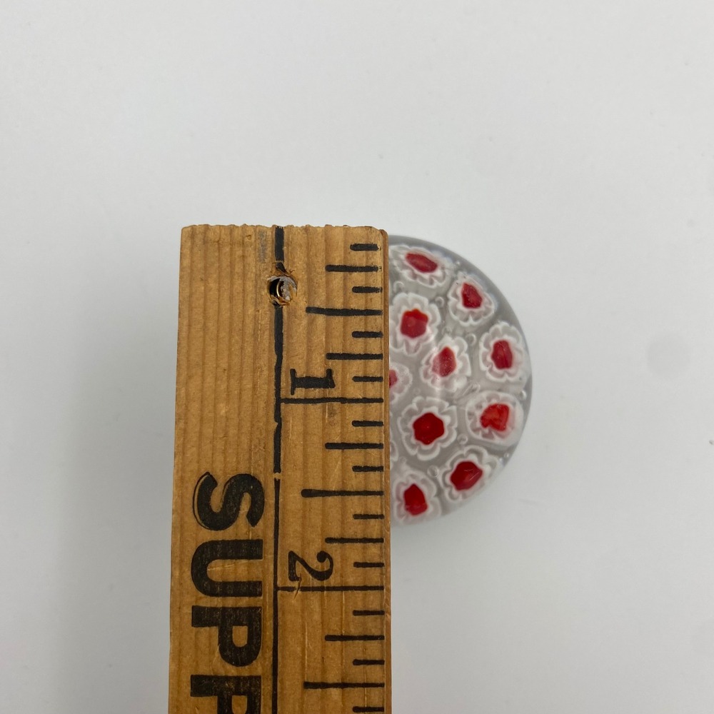 Vintage Red and White Millefiori Art Glass Paperweight Round Floral Dome 2 Inch - Picture 4 of 5